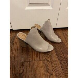 Lucca Lane Sandals Taupe Leather Open Toe Mules Block Heel Size 11M